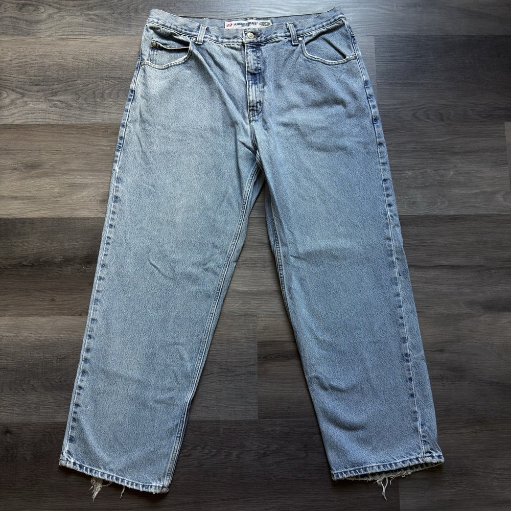 Vintage Anchor Blue Baggy Jeans Mens 40x32 Blue Skate Grunge Distressed Y2K